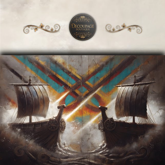 Papel De Seda Viking Longships Duel Decoupage (Viking Longships Duel Decoupage Tissue Paper)