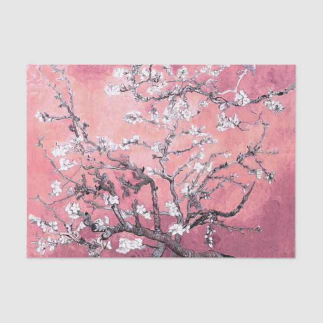 Papel De Seda Vincent Van Gogh Almond Flores Peachy Pink (Anverso)
