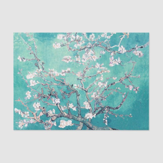Papel De Seda Vincent Van Gogh Almond Flores Turquoise (Anverso)