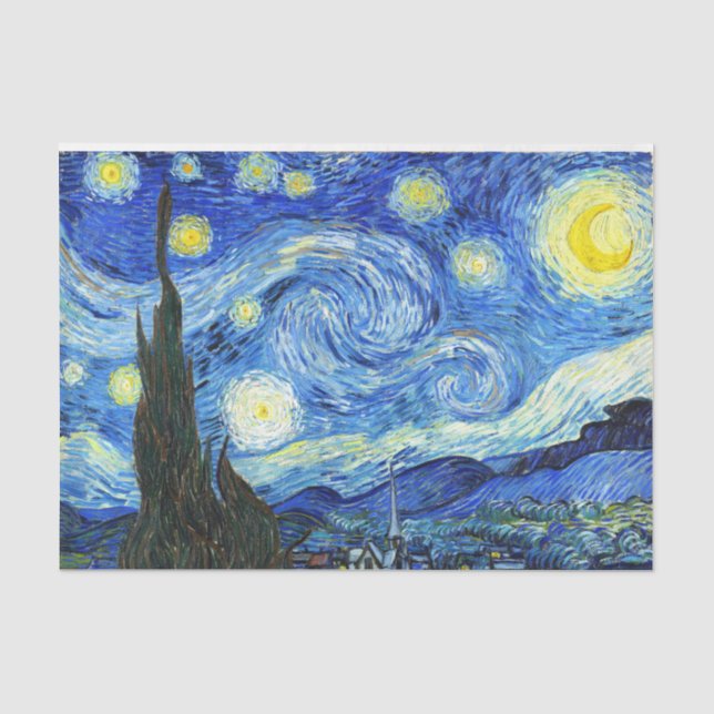 Papel De Seda Vincent Van Gogh Starry Night Blue Yellow (Anverso)