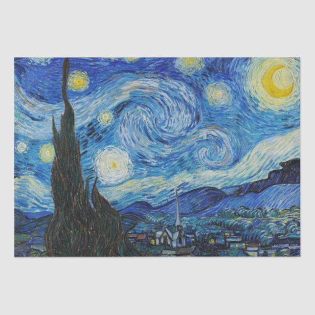 Papel De Seda Vincent Van Gogh Starry Night Blue Yellow (Anverso)