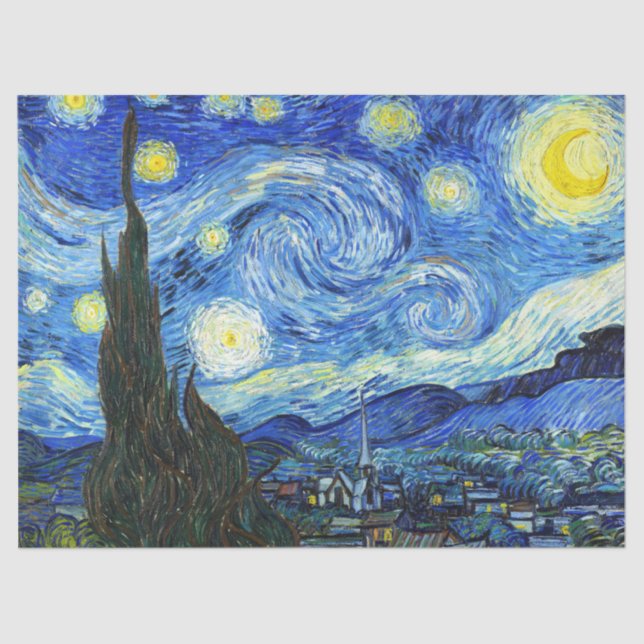Papel De Seda Vincent Van Gogh Starry Night Blue Yellow (Anverso)