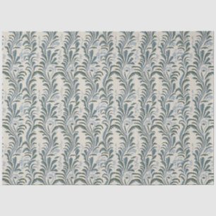 Papel De Seda Vine de plumas azul polvoriento, oliva y crema