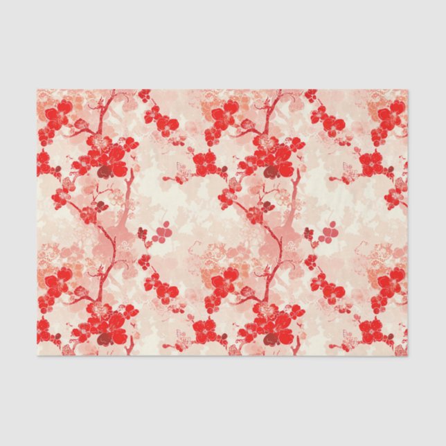Papel De Seda Viñeta Chinoiserie Asiática Floral Red Decoración (Anverso)