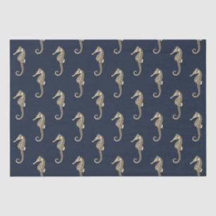 Papel De Seda Viñeta de mar beige de la vida marina en azul mari