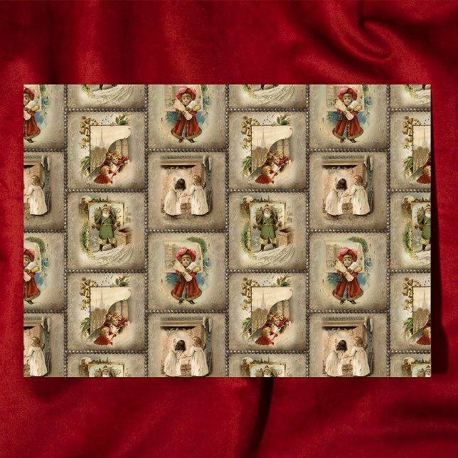 Papel De Seda Viñetas de Navidad antiguas sobre fondo artesano (Subido por el creador)