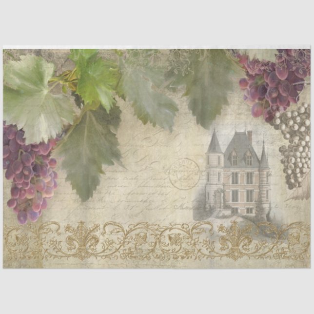 Papel De Seda Vineyard Chateau francés uvas guión de ephemera (Anverso)