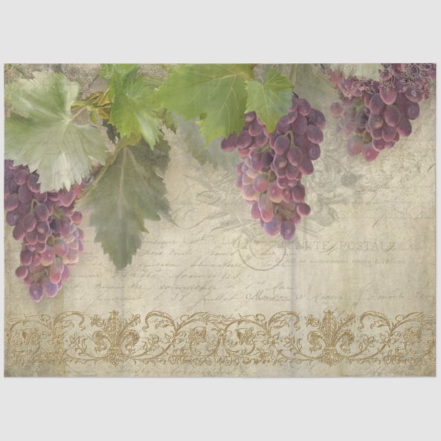 Papel De Seda Vineyard Winery Wine Grapes Script Ephemera (Anverso)