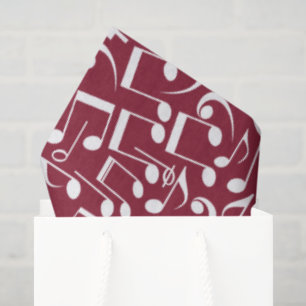Papel De Seda Vino Burgundy Rico con Notas Musicales Blancas