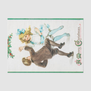 Papel De Seda Vintage A Merry Christmas Boy and Chica Dance