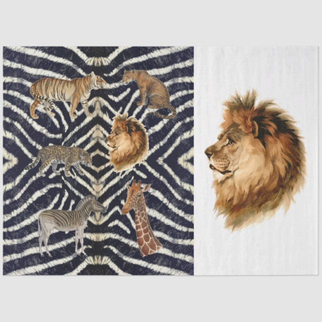 Papel De Seda Vintage Africa Map Lion Botanoupage (Anverso)