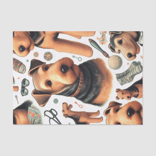 Papel De Seda Vintage Airedale Terrier Seamless (Anverso)