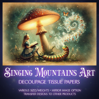 Papel De Seda Vintage Alice Caterpillar Mushroom Art Decoupage
