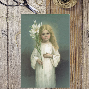 Papel De Seda Vintage Angélico Chica Blanco Vestido Lily Flores