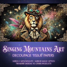 Papel De Seda Vintage Antiguo Leon Steampunk Fantasy Decoupage