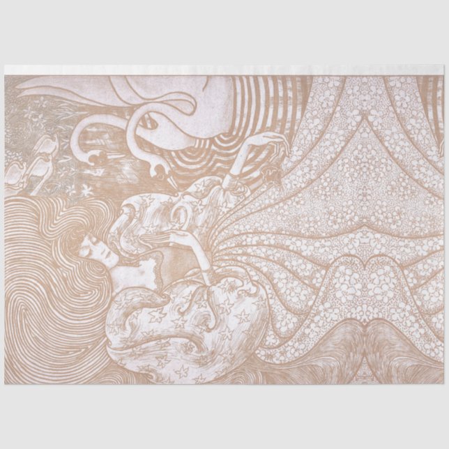 Papel De Seda Vintage Art Nouveau Cream Floral Woman & Swans (Anverso)