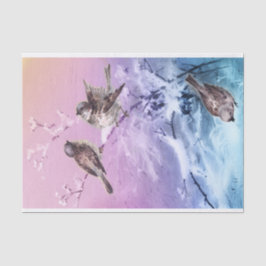 Papel De Seda Vintage Aves de Invierno Shabby Chic Decoupage