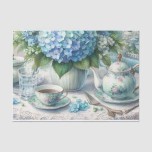 Papel de seda vintage azul polvoriento con flores