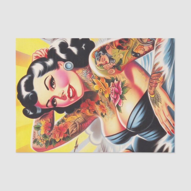 Papel De Seda Vintage Beach Tattoo Pinup (Anverso)