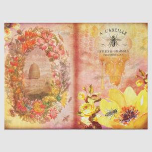 Papel De Seda Vintage Bee and Flower Wreath Ephemera