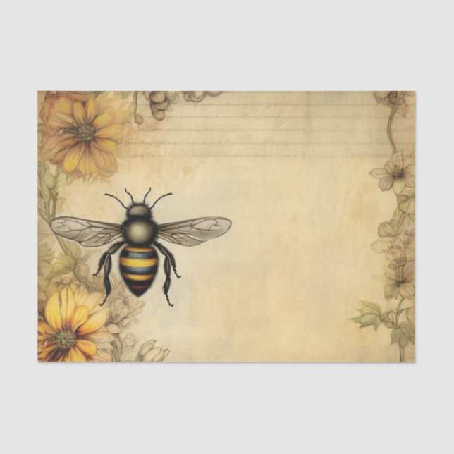 Papel De Seda Vintage Bee and Wildflower Ephemera (Anverso)