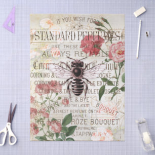 Papel De Seda Vintage Bee Rose Bouquet Ephemera Decoupage