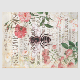 Papel De Seda Vintage Bee Rose Bouquet Ephemera Decoupage