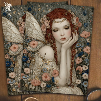 Papel De Seda Vintage Boho Fairy in Wildflower Garden Decoupage 