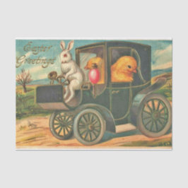 Papel De Seda Vintage Bunny and Chicks in Car Decopage