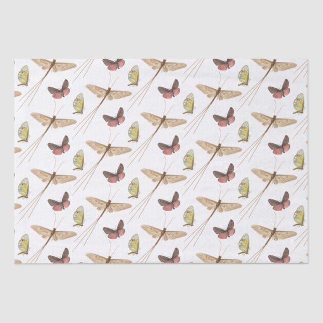 Papel De Seda Vintage Butterfly Insect Elegante Cumpleaños (Anverso)