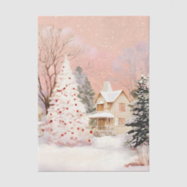 Papel De Seda Vintage Cabin & Snowy Tree Decoupage 
