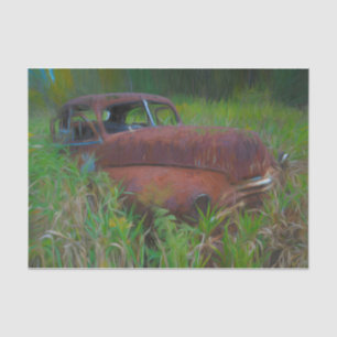 Papel De Seda Vintage Car Old Antique Brown Green Rustic Art