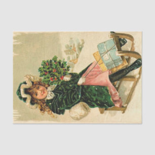 Papel De Seda Vintage Chica de Navidad Green Velvet Sled Snow