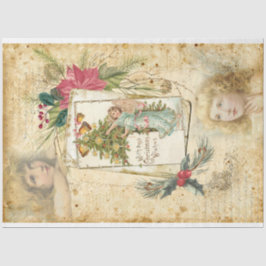 Papel De Seda Vintage Christmas Angels, Holly y Poinsettias