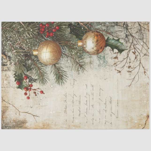 Papel De Seda Vintage Christmas baubles holly berry (Anverso)