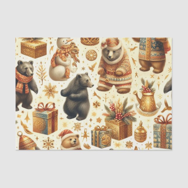 Papel De Seda Vintage Christmas Bear (Anverso)