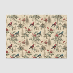 Papel De Seda Vintage Christmas Blue Jay Red Mockingbird