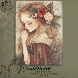 Papel De Seda Vintage Christmas Chica Floral & Holly Decoupage