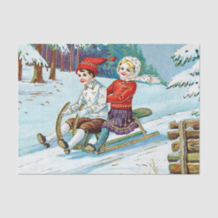 Papel De Seda Vintage Christmas Children Sleding