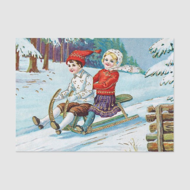Papel De Seda Vintage Christmas Children Sleding (Anverso)