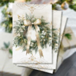 Papel De Seda Vintage Christmas Floral Wreath Ephemera Decoupage<br><div class="desc">Estética de Cottagecore, Navidades victorianos flor blanca, verde y dorada floral con brillantes papeles de color de cinta dorada. Elegante, clásico, tradicional y atemporal. Imagen antigua con ephemera de escritura a mano con escritura de guiones sobrepone suavemente el fondo. Este diseño fue diseñado gráficamente por Audrey Jeanne Roberts, artista y...</div>