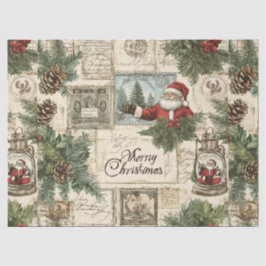 Papel De Seda Vintage Christmas Florals y Santa Decoupage