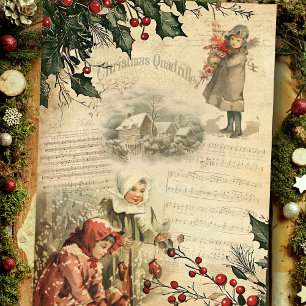Papel De Seda Vintage Christmas Holly, Children, Music Decoupage