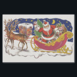 Papel De Seda Vintage Christmas, Jolly Santa Claus con Sleigh<br><div class="desc">Diseño de vacaciones de Navidades de ilustracion de época del clásico libro de cuentos para niños "Fue la noche antes que los Navidades". Este diseño presenta a un alegre Santa Claus con su burla en el trineo de los juguetes que saca su equipo de renos. Santa está a punto de...</div>