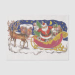 Papel De Seda Vintage Christmas, Jolly Santa Claus con Sleigh<br><div class="desc">Diseño de vacaciones de Navidades de ilustracion de época del clásico libro de cuentos para niños "Fue la noche antes que los Navidades". Este diseño presenta a un alegre Santa Claus con su burla en el trineo de los juguetes que saca su equipo de renos. Santa está a punto de...</div>
