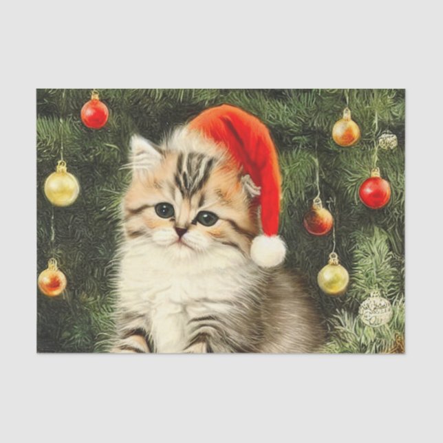Papel De Seda Vintage Christmas Kitten (Anverso)