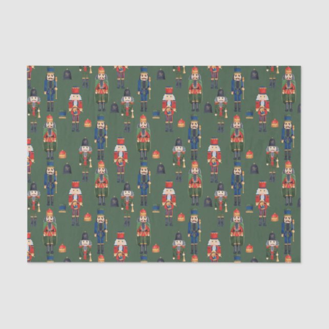 Papel De Seda Vintage Christmas Nutcrackers Green (Anverso)