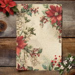 Papel De Seda Vintage Christmas Poinsettia Floral Ephemera<br><div class="desc">Elegantes pulverizaciones de poinsettias de estilo vintage y holly con escritura antigua sobre el fondo de pergamino angustiado de sepia. Adecuado para proyectos de desconexión.</div>