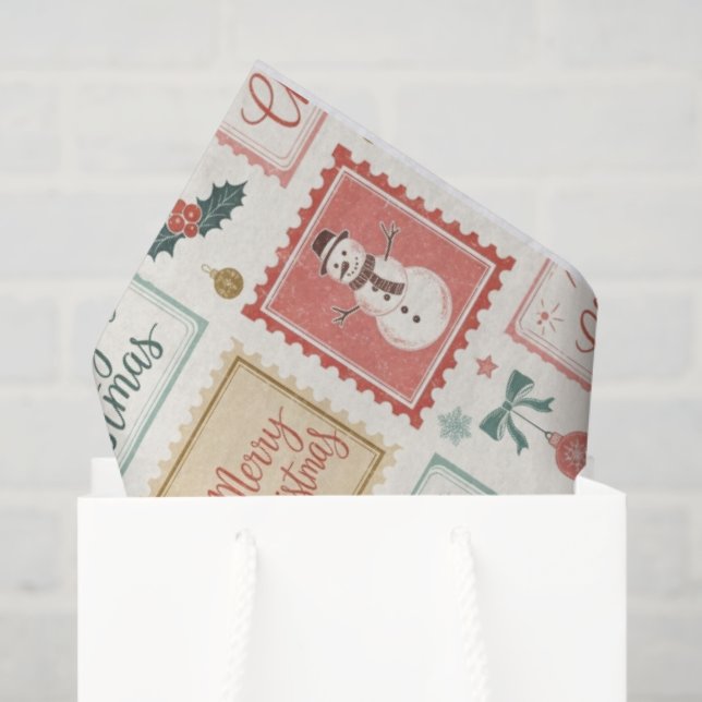 Papel De Seda Vintage Christmas Postage Pattern (Bolsa de regalo)