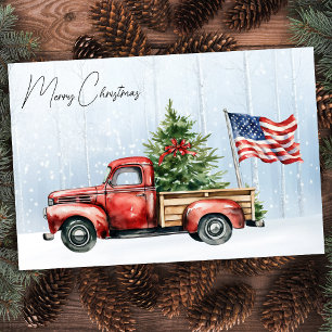 Papel De Seda Vintage Christmas Red Truck Bandera Patriótica de 